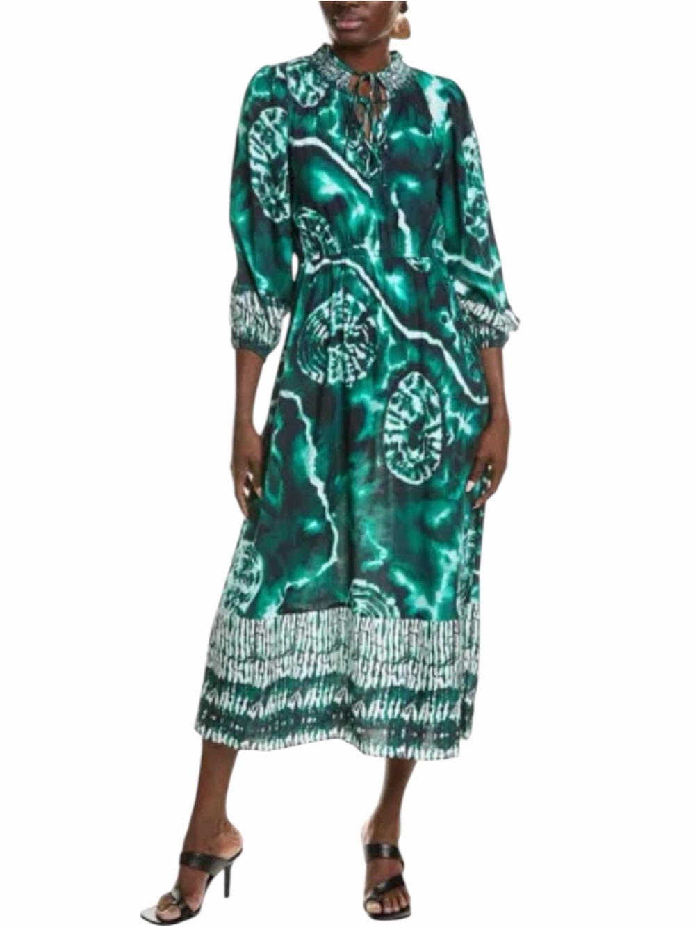 Garrie B Smocked Maxi Dress in Green Size Medium
